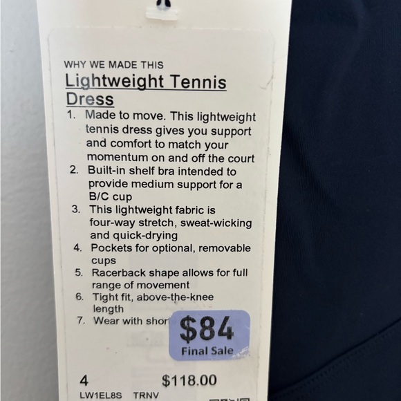 lululemon athletica Women's True Navy Lightweight Tennis Dress Size 4 - Picture 6 of 7